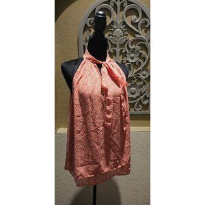 Banana Republic Size L Orange & White Keyhole Floral Halter Blouse